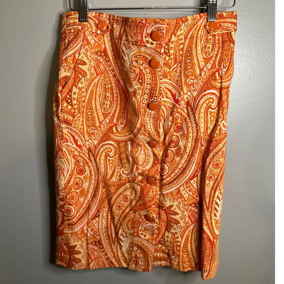 Talbots Orange Paisley Straight Skirt - Size 2 - Picture 1 of 5